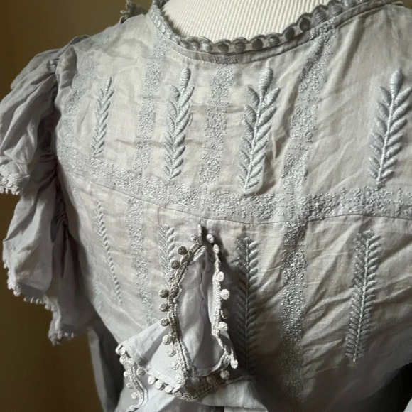 Isabel Marant Etoile Alea Ruffled Blouse in Light Blue Grey Cotton, size 34 - Picture 5 of 8